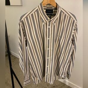 FACONNABLE Men’s Button Down Dress Shirt Brown/Blue Stripe XL
